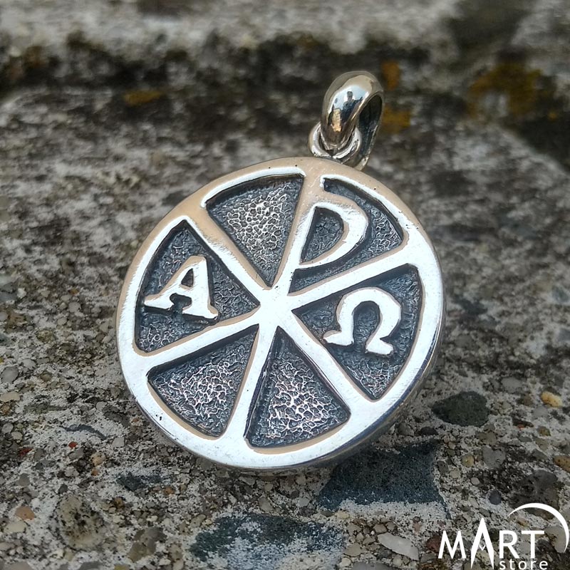 Chi Rho Alpha and Omega Pendant Christian Knights Templar Pendant Silver and Gold